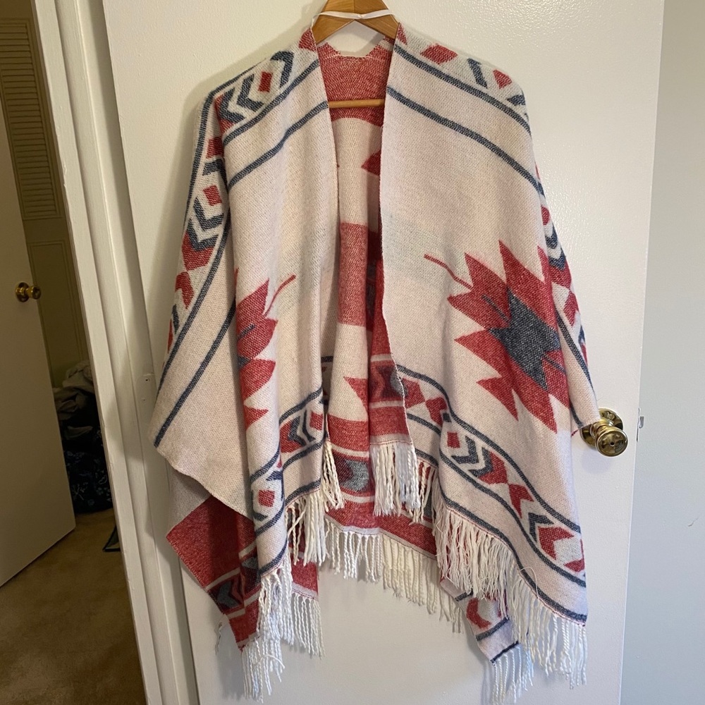 Tribal Print Reversible Wrap/Open Poncho
